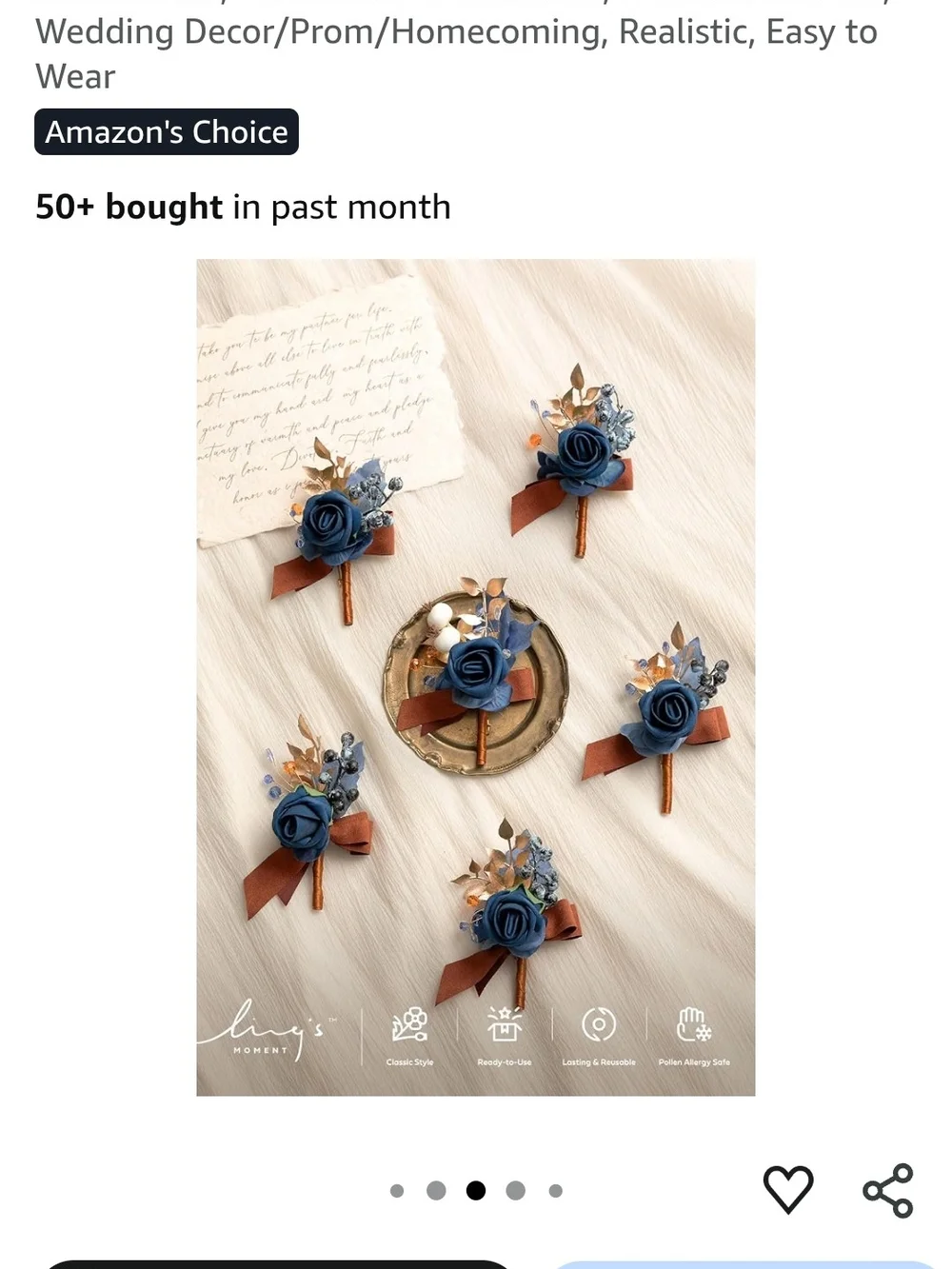 Bridesmaid Bouquet(6pc) And Boutoniere (6pc) Navy, Rust & Cream